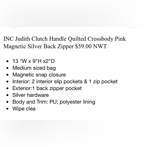 INC Judith Handle Clutch With Diamond Quilt Pattern- Pink Med. NWTđź©· - Picture 2 of 3